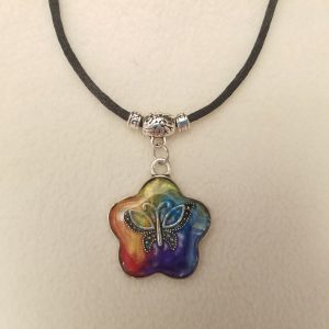 Women's Flower & Butterfly Rainbow Epoxy Black Cord Adjustable Necklace