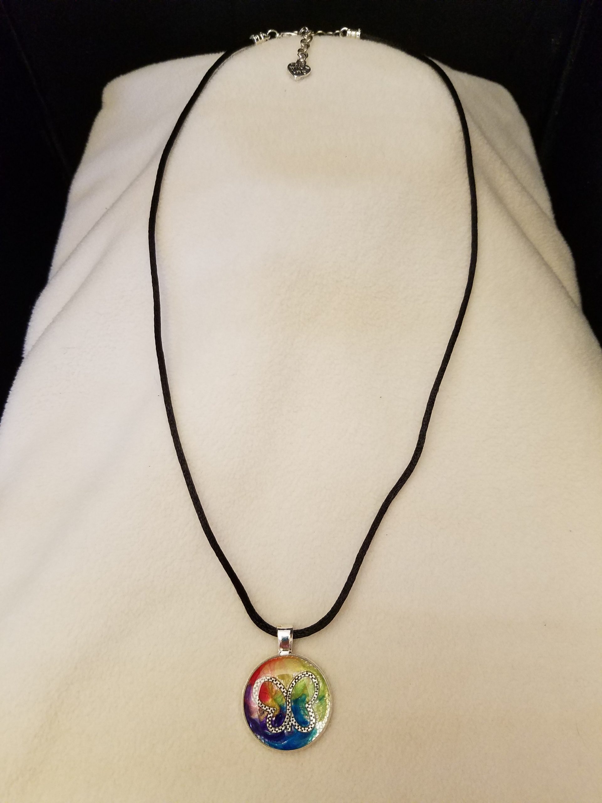 Adjustable Black Cord Necklace with Rainbow Epoxy & Butterfly Pendant