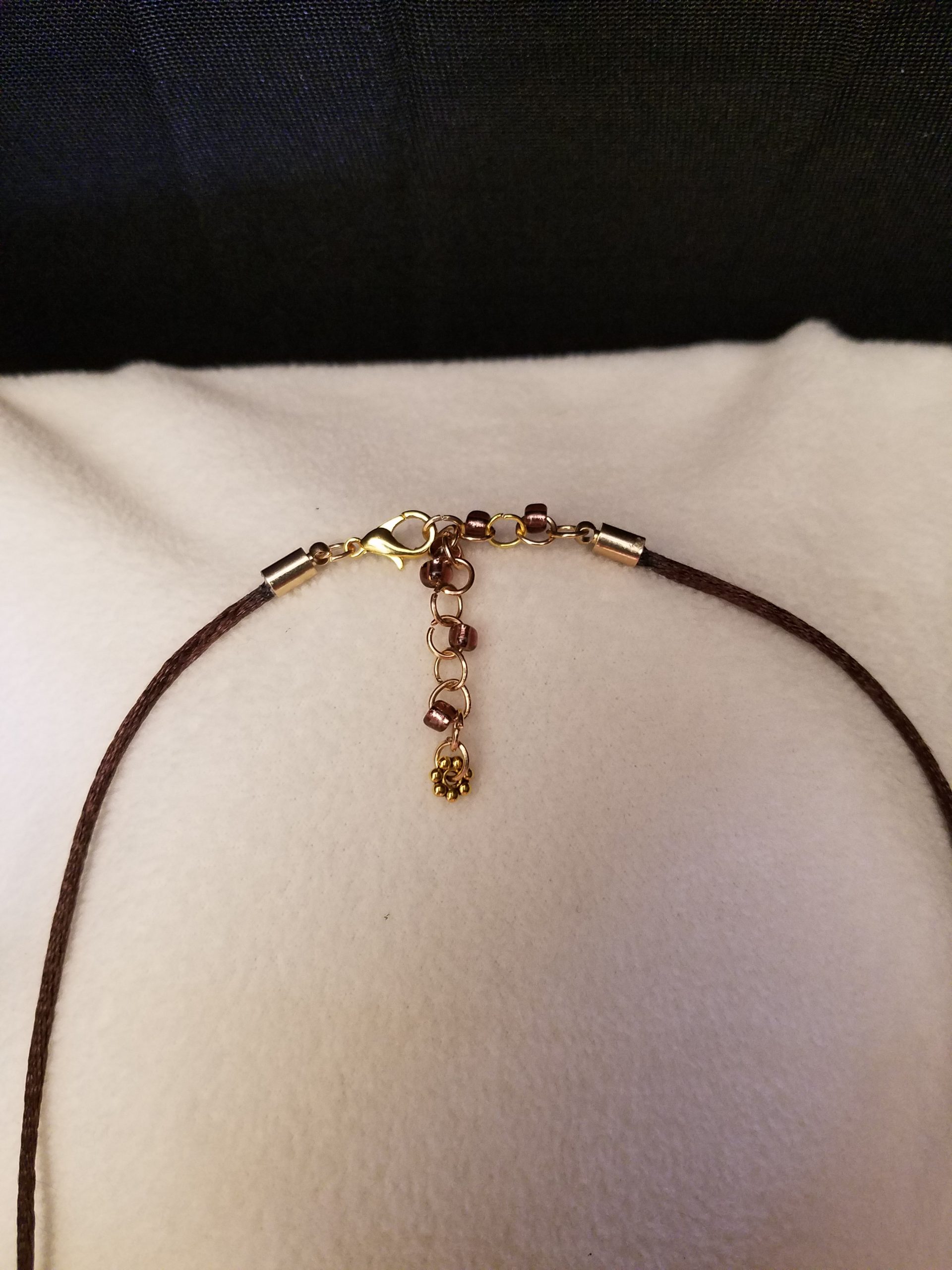 Brown Bead Gold Adjustable Clasp on Brown Cord Necklace