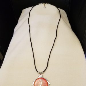 Black Cord Beaded Adjustable Necklace with Silver Phoenix Set in Orange Swirled Epoxy on Decorative Silver Pendant