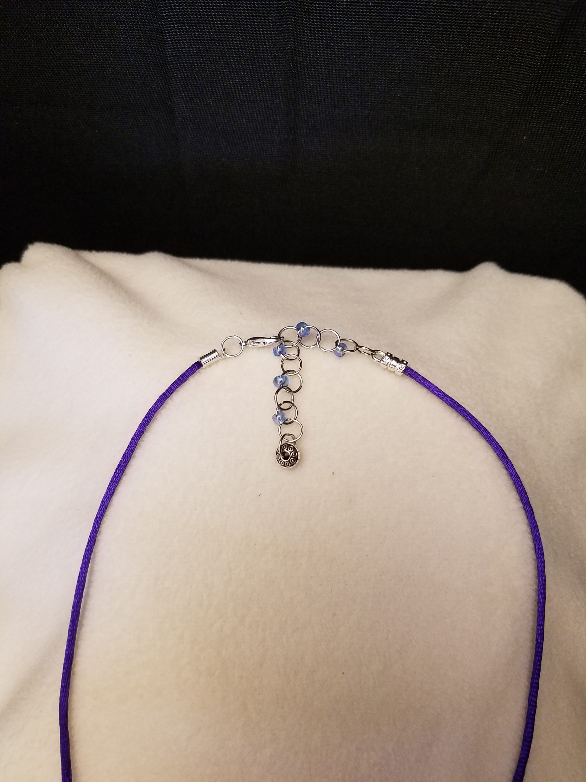 Purple Beaded Silver Chain Adjustment & Clasp on Purple Cord Necklace