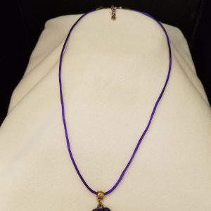 Black Cord Necklace with Purple Beaded Bronze Chain Adjustment with Silver Open Book Set in Purple Epoxy on a Bronze Heart Pendant