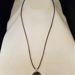 Adjustable Knotted Brown Cord Necklace with Brown Epoxy Silver Longhorn Steer Round Silver Pendant