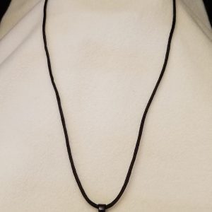 Adjustable Knotted Black Cord Necklace with Green Swirl Epoxy Silver Plant Leaf Round Black Pendant