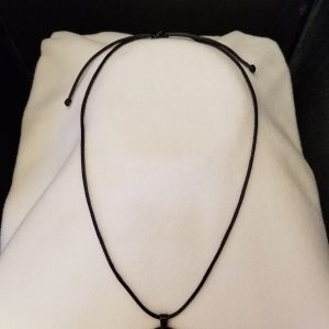 Adjustable Knotted Black Cord Necklace with Orange Swirl Epoxy Silver Dragon Round Black Pendant