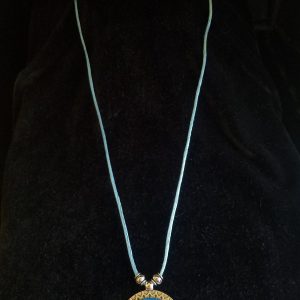 Beaded Blue Cord Necklace with Blue Beaded Silver Chain Adjustment with Dolphin Counterweight & 2 Silver Dolphins Set in Blue Epoxy on Decorative Silver Pendant