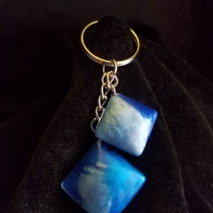 Triple Blue Epoxy Square Charm Keychain