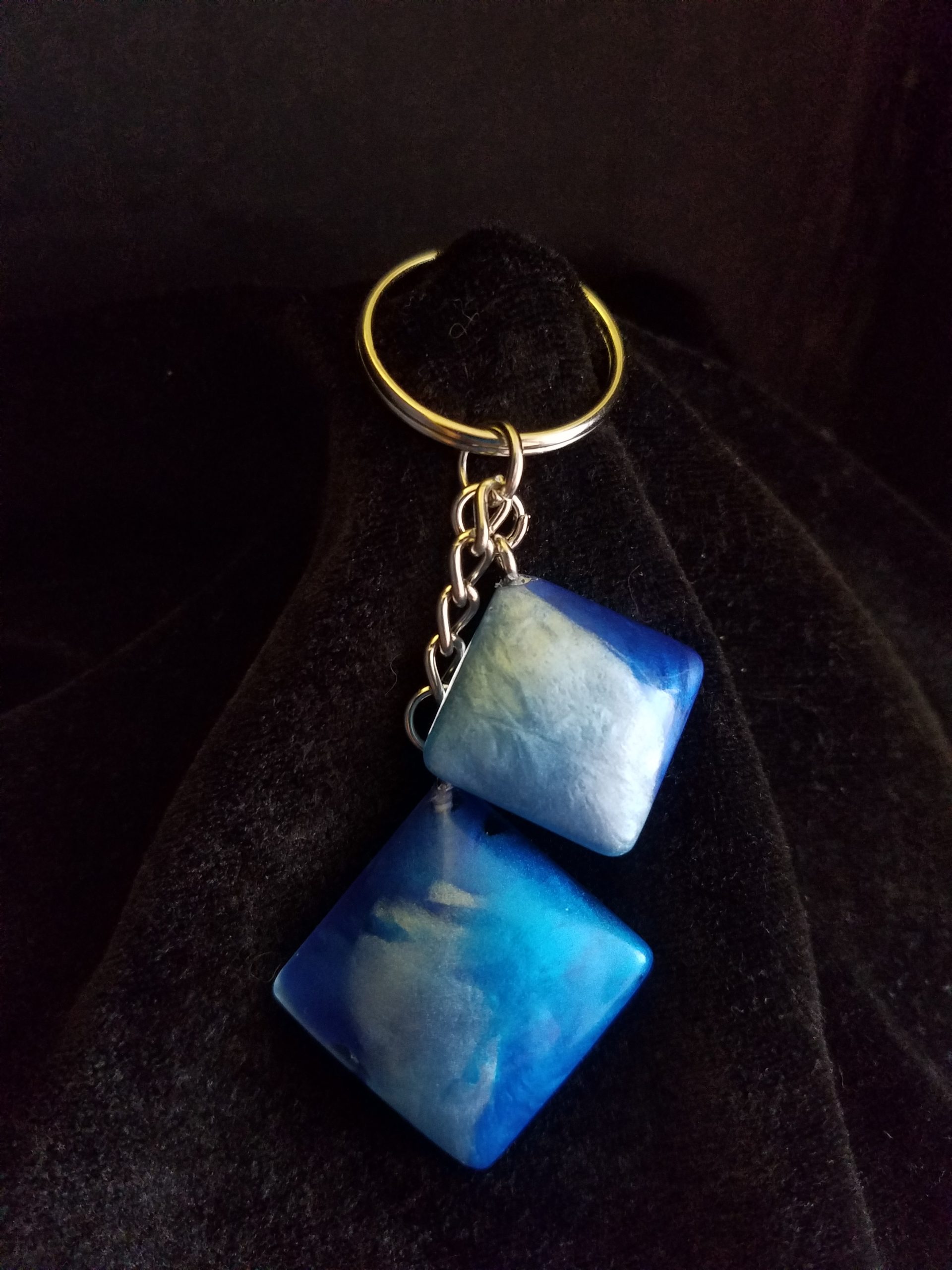 Triple Blue Epoxy Square Charm Keychain