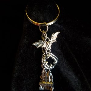 Silver Vampire Fangs, Castle & Bat Keychain