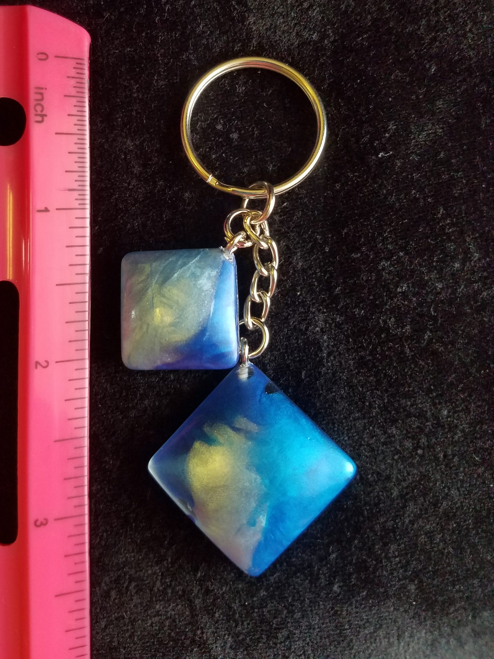 Triple Blue Epoxy Square Charm Keychain