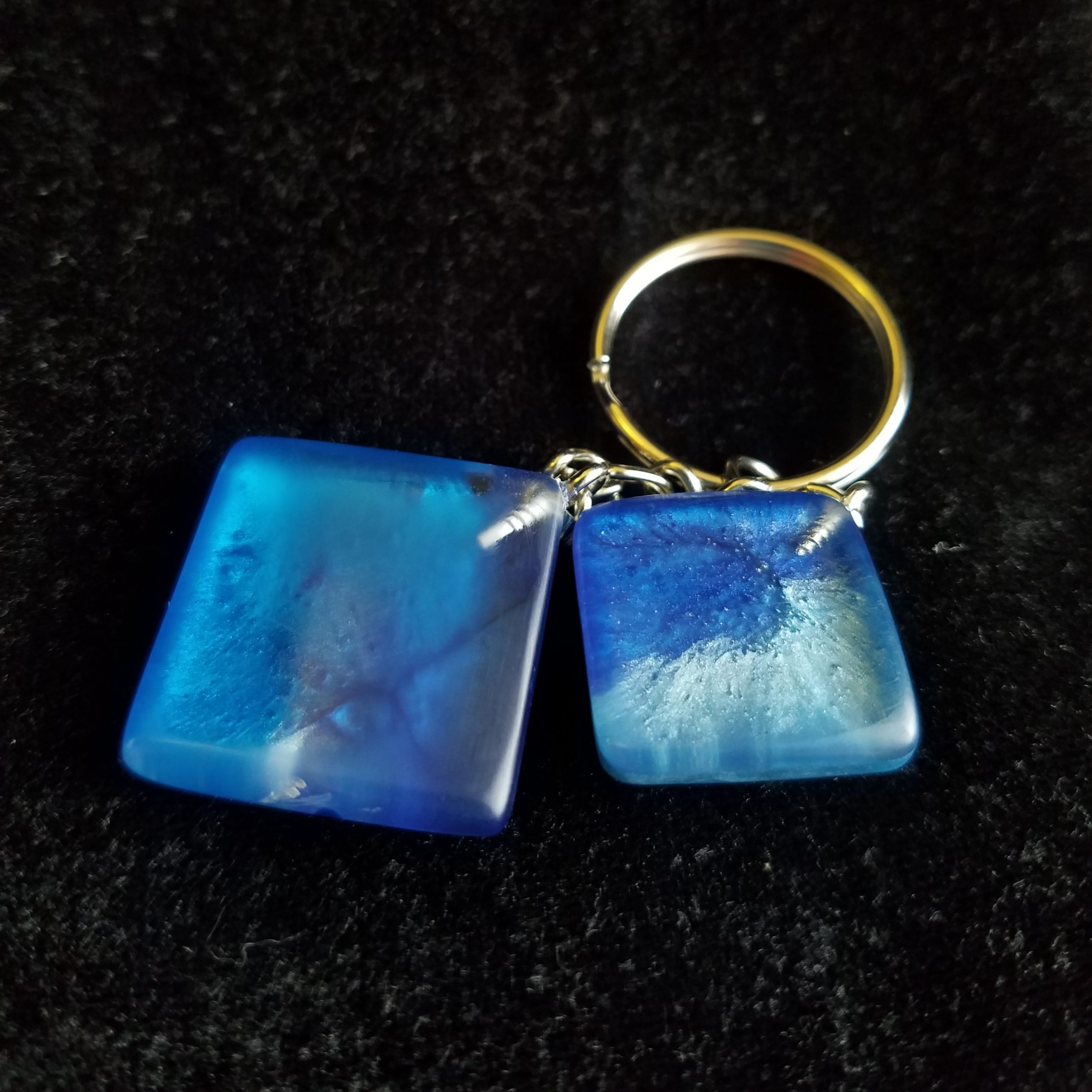 Triple Blue Epoxy Square Charm Keychain