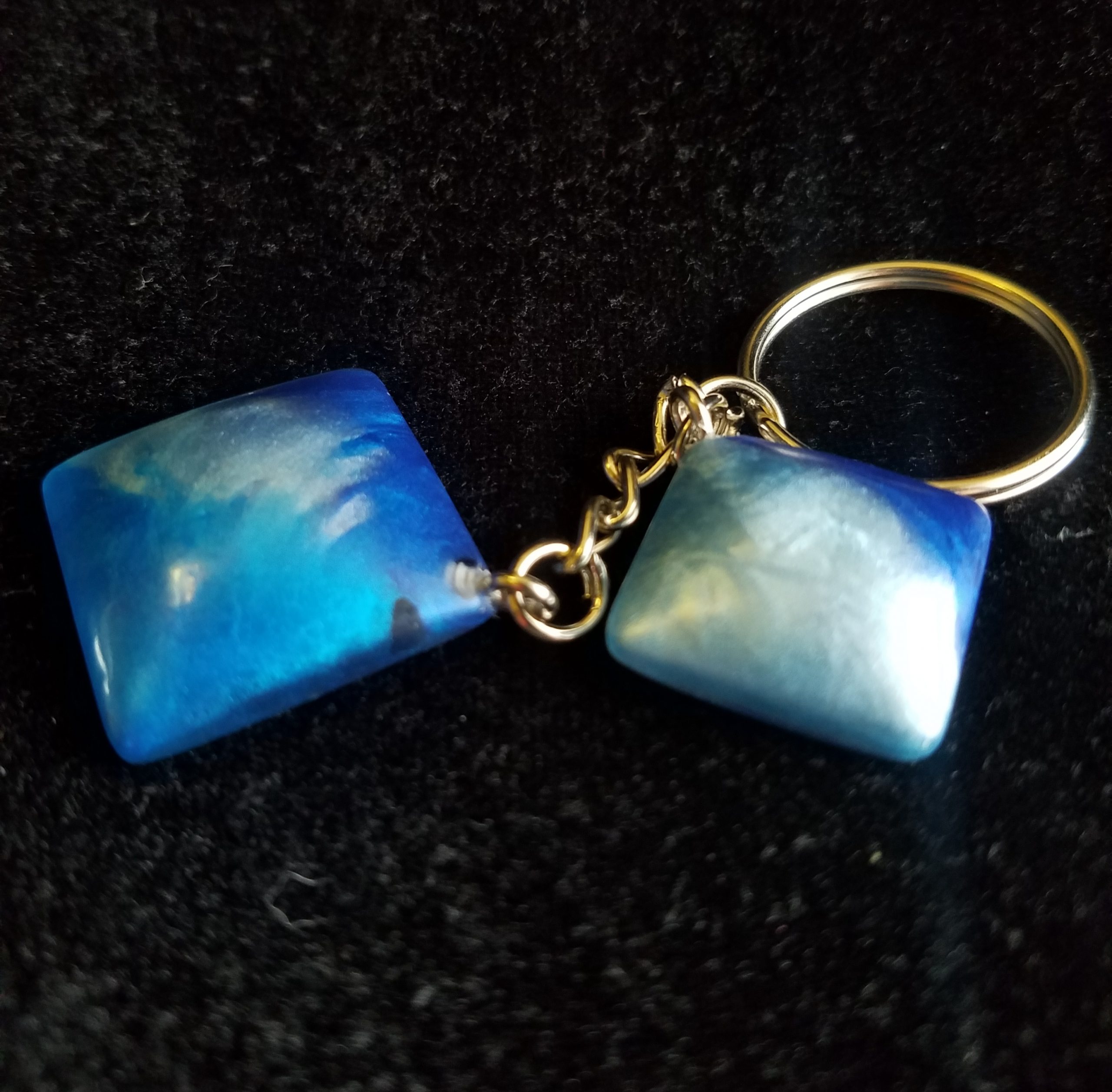Triple Blue Epoxy Square Charm Keychain