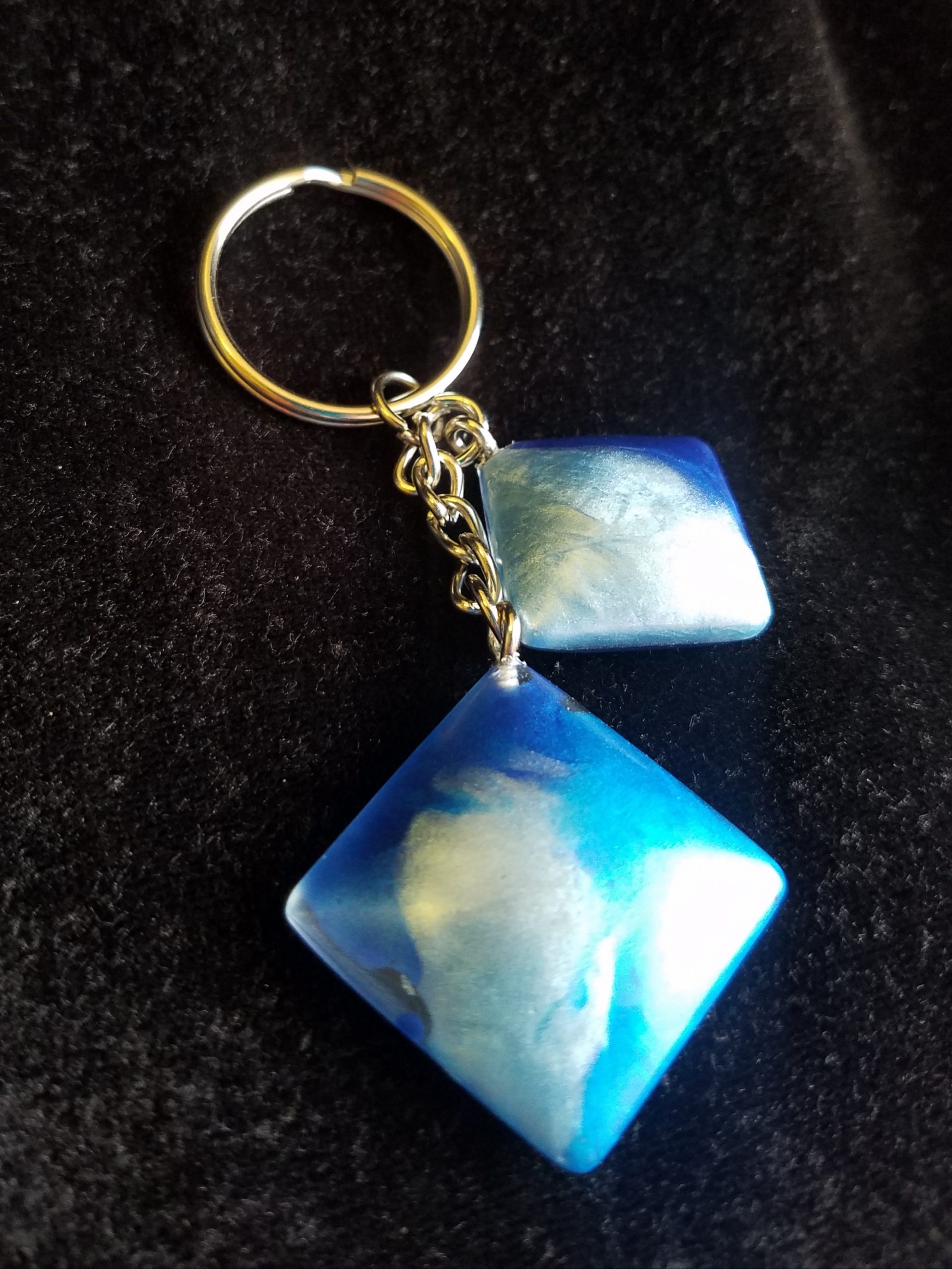 Triple Blue Epoxy Square Charm Keychain