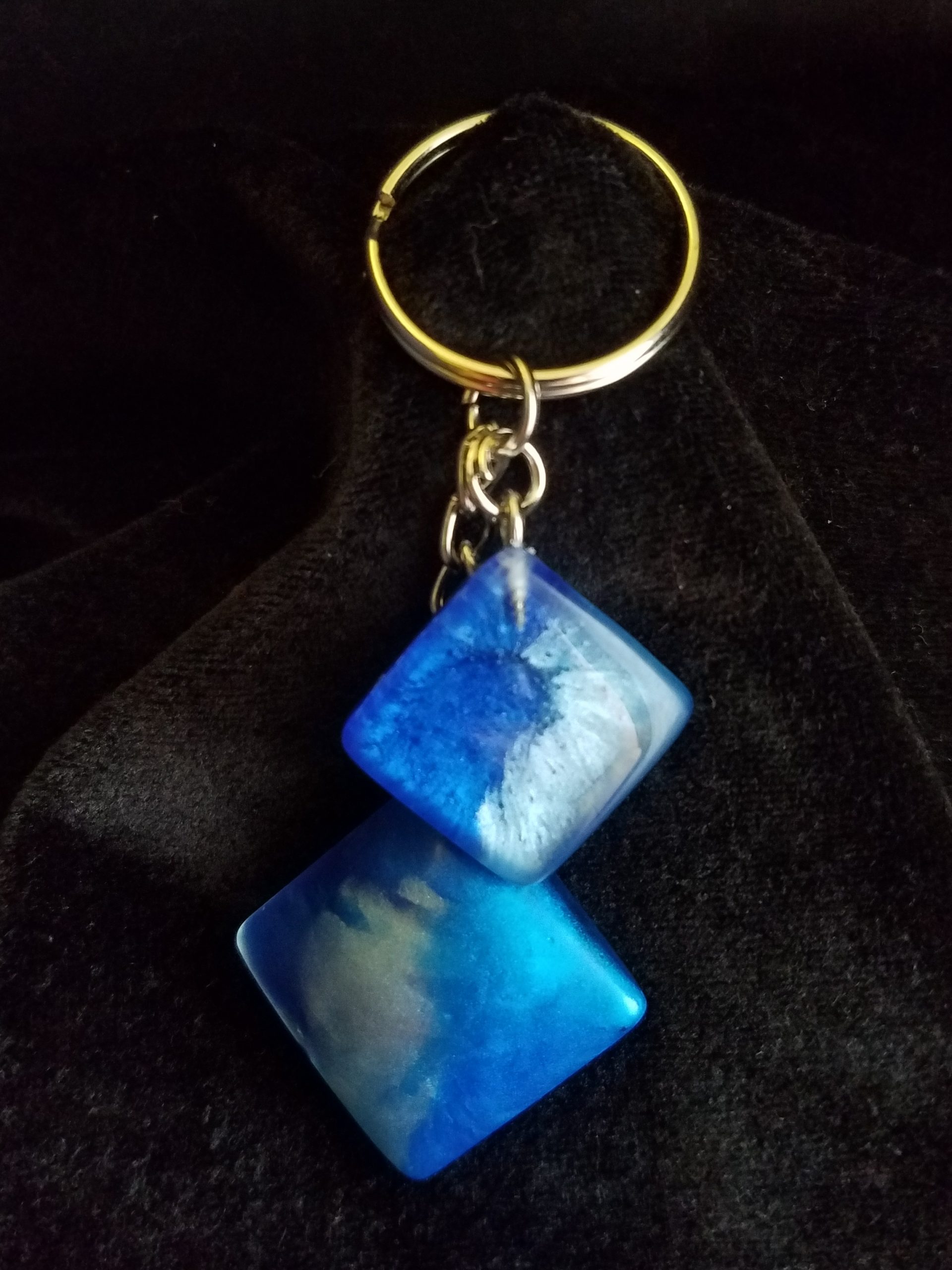 Triple Blue Epoxy Square Charm Keychain