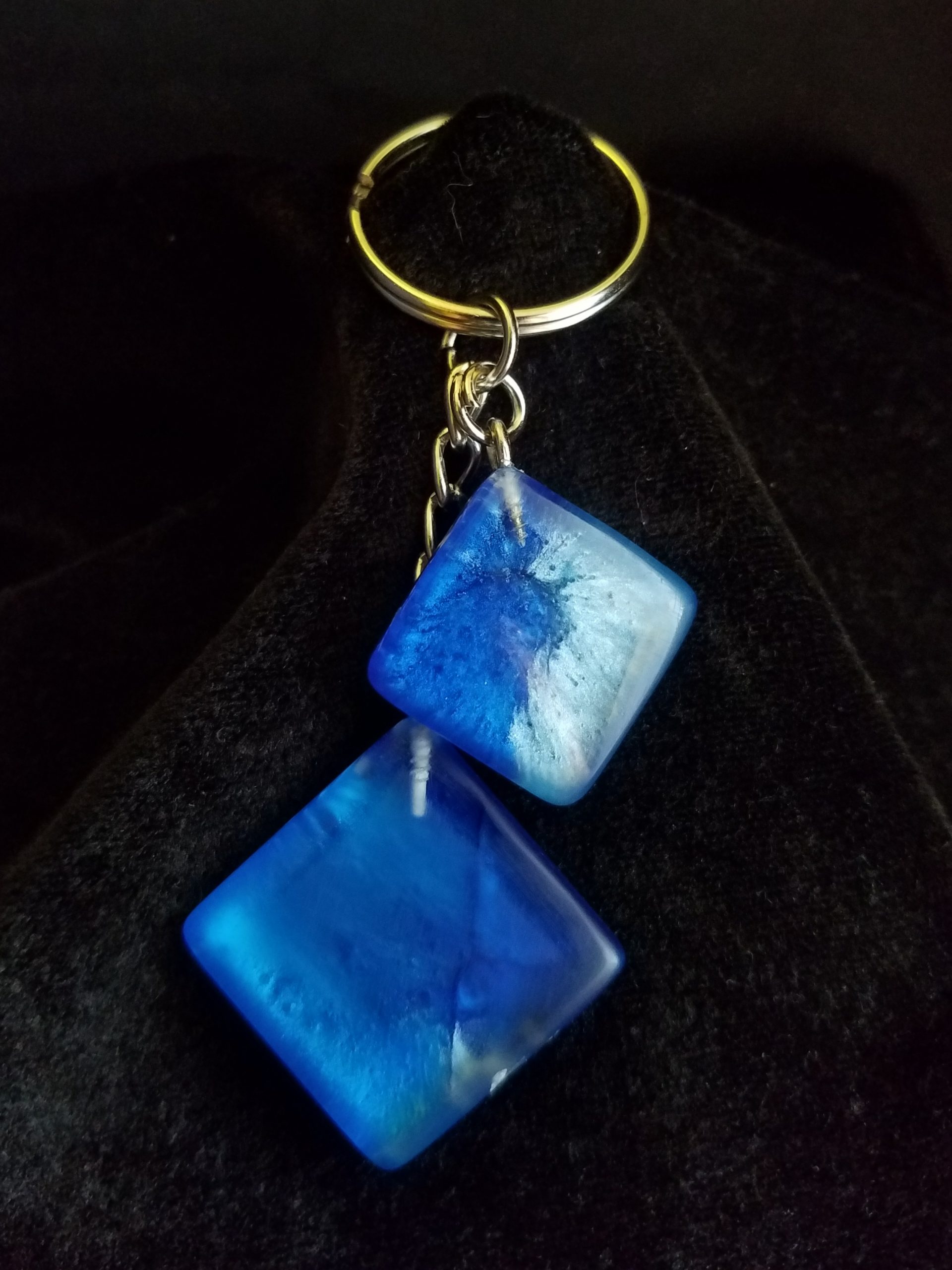 Triple Blue Epoxy Square Charm Keychain