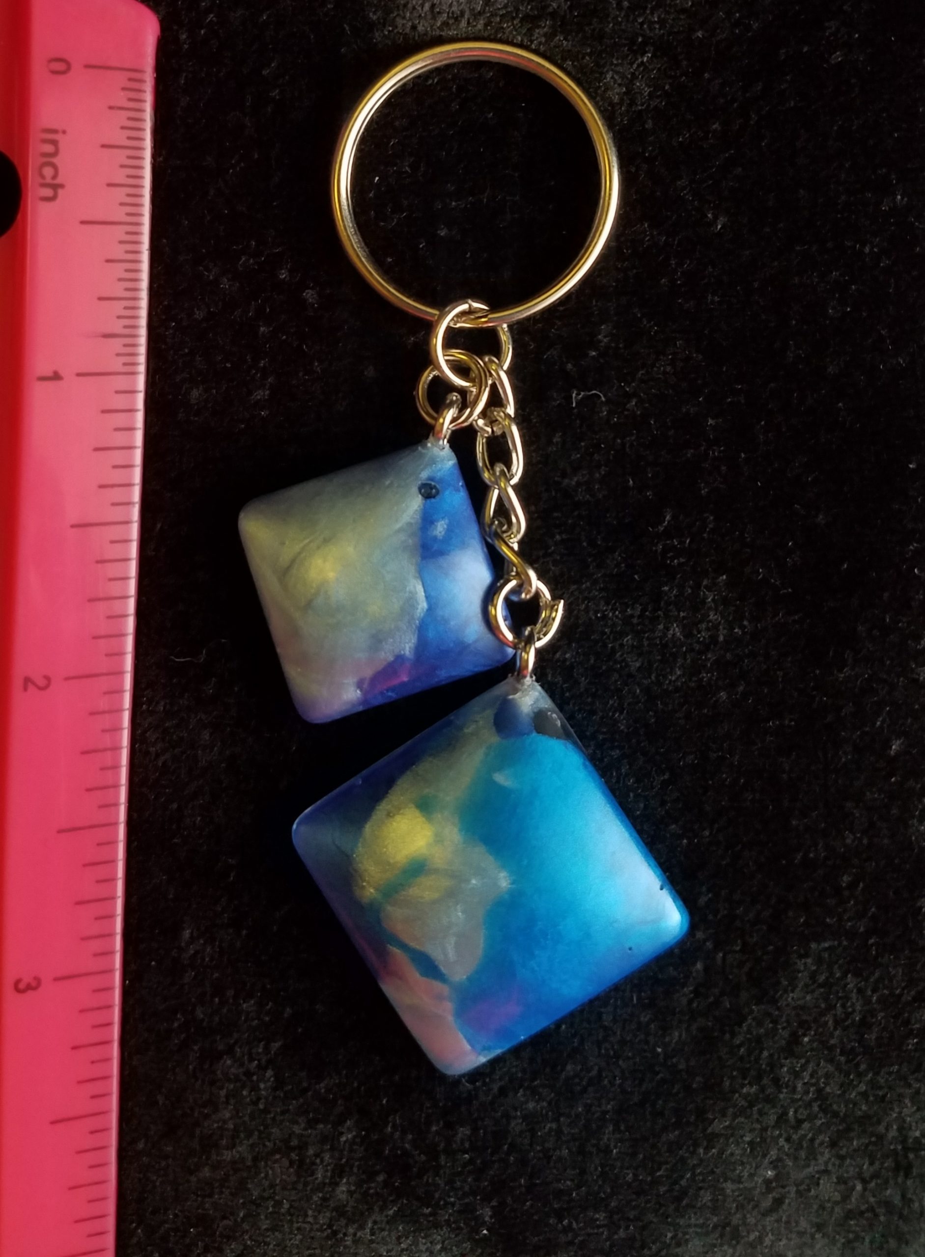 Triple Blue Epoxy Square Charm Keychain