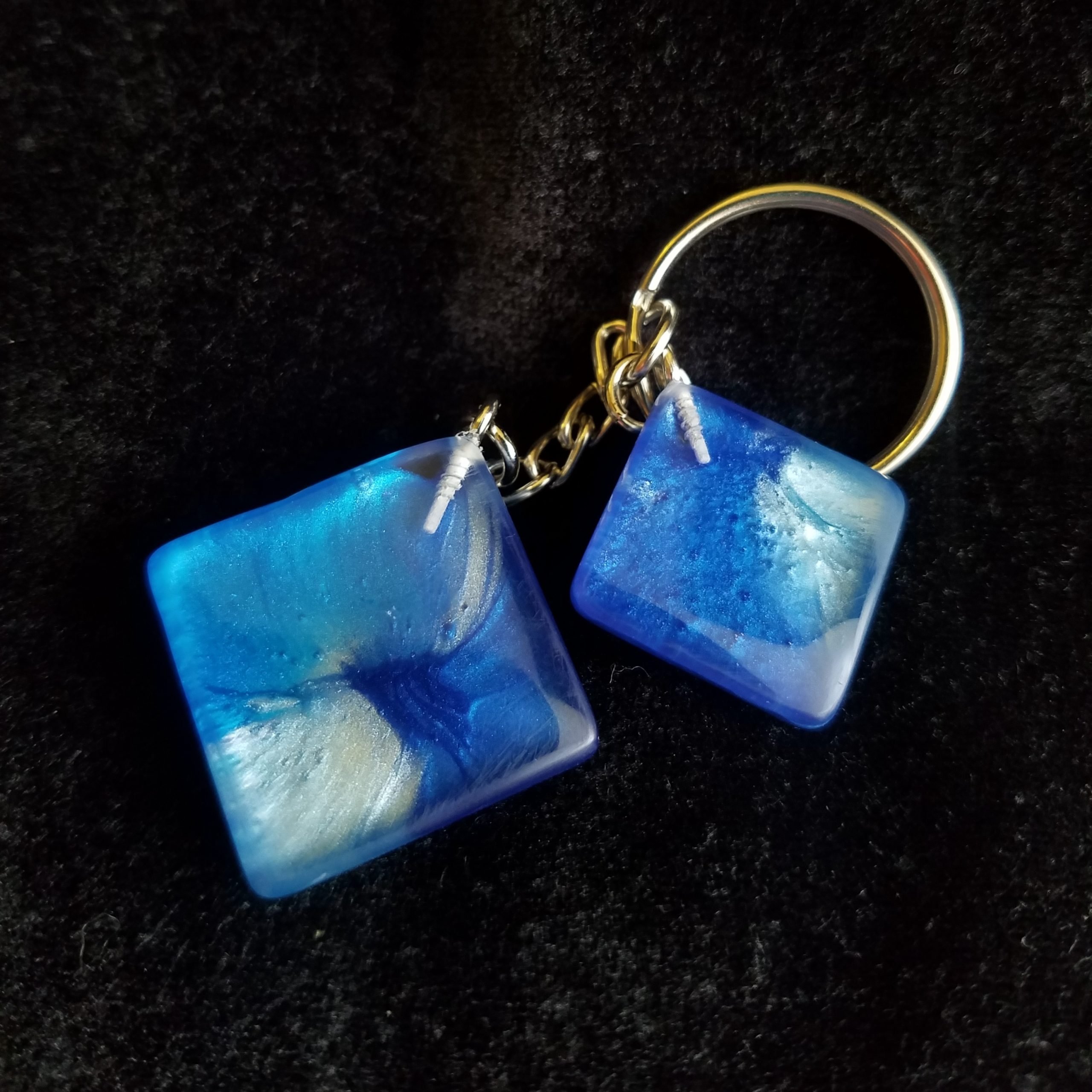 Triple Blue Epoxy Square Charm Keychain
