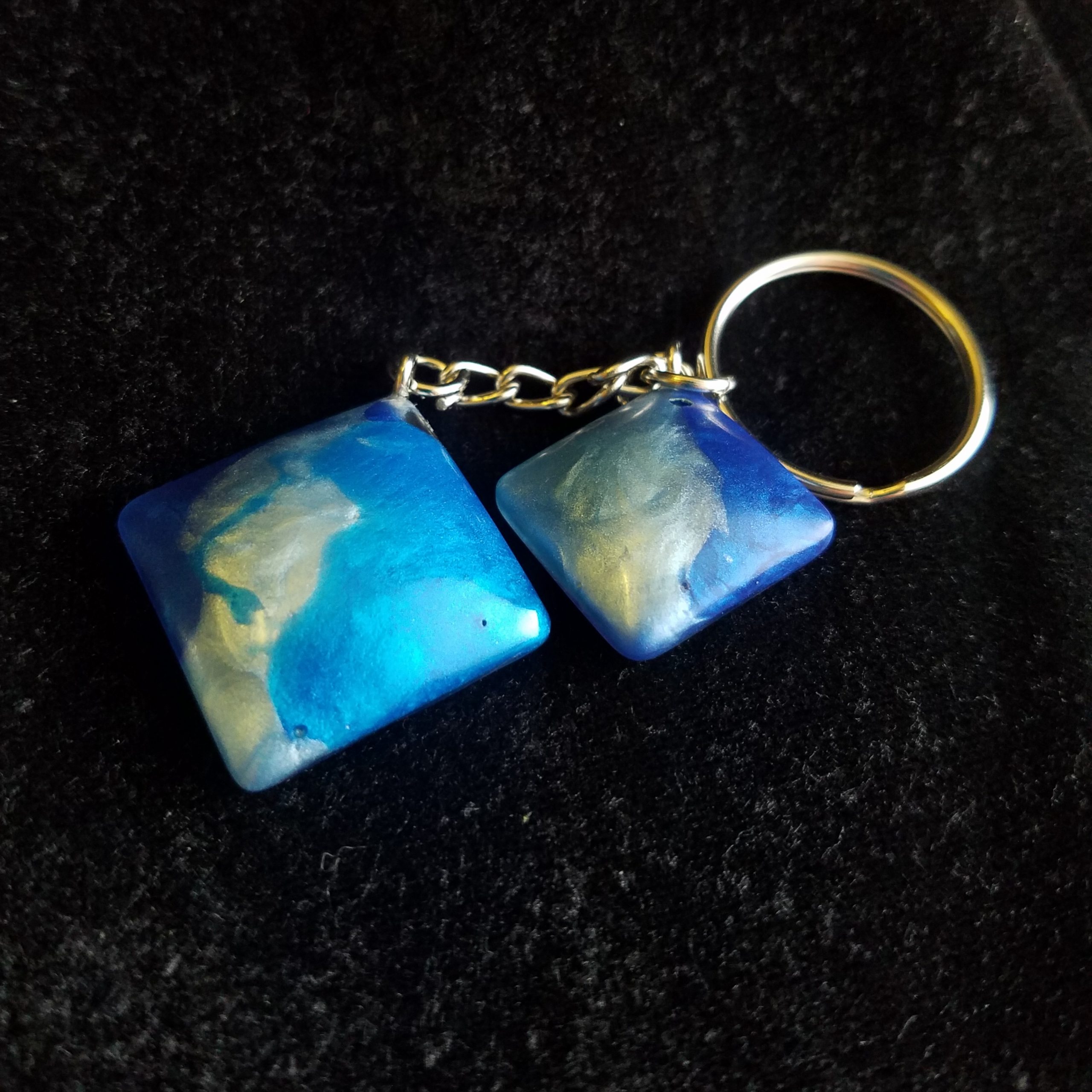 Triple Blue Epoxy Square Charm Keychain