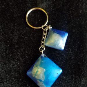Triple Blue Epoxy Square Charm Keychain
