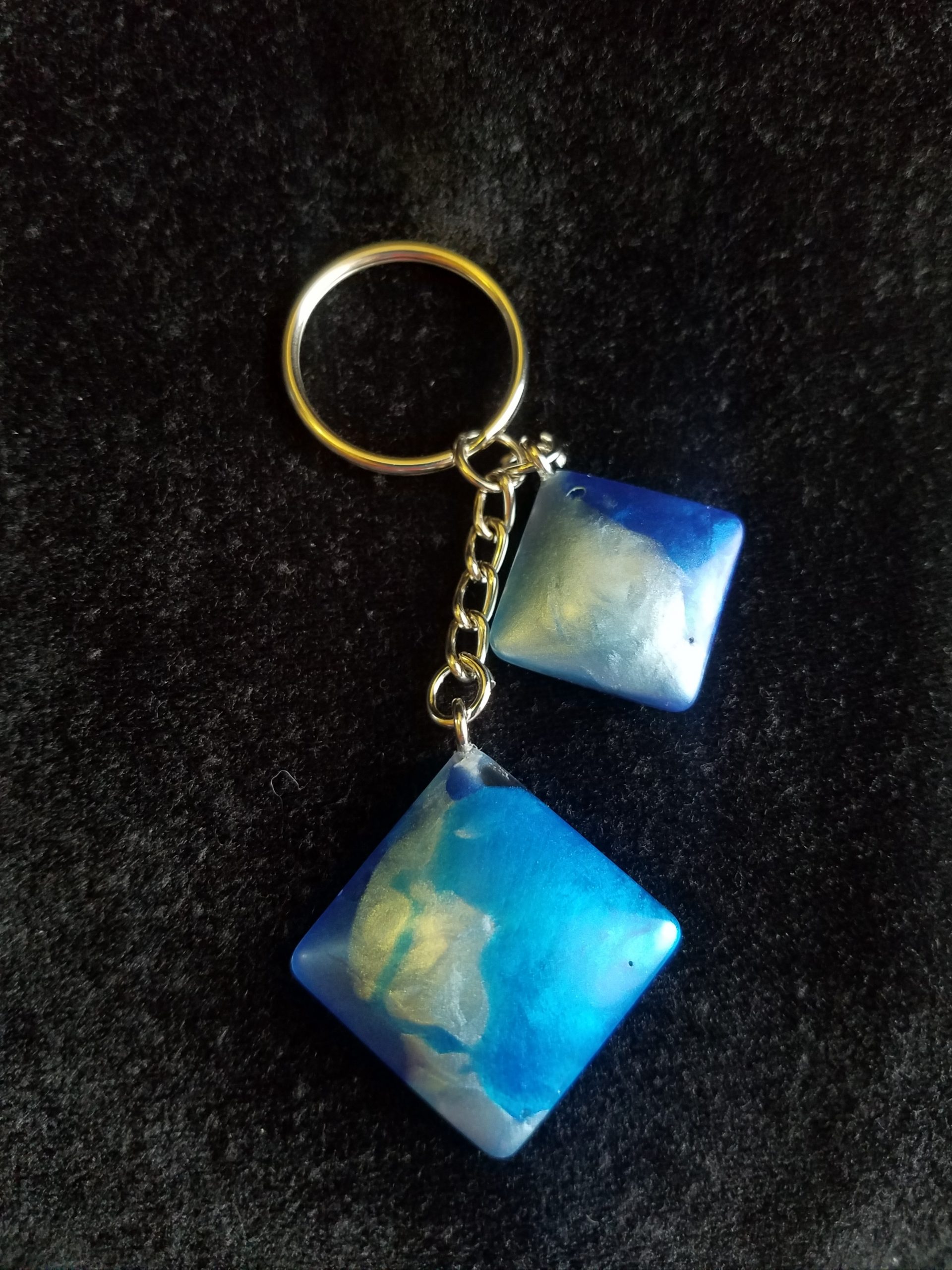Triple Blue Epoxy Square Charm Keychain