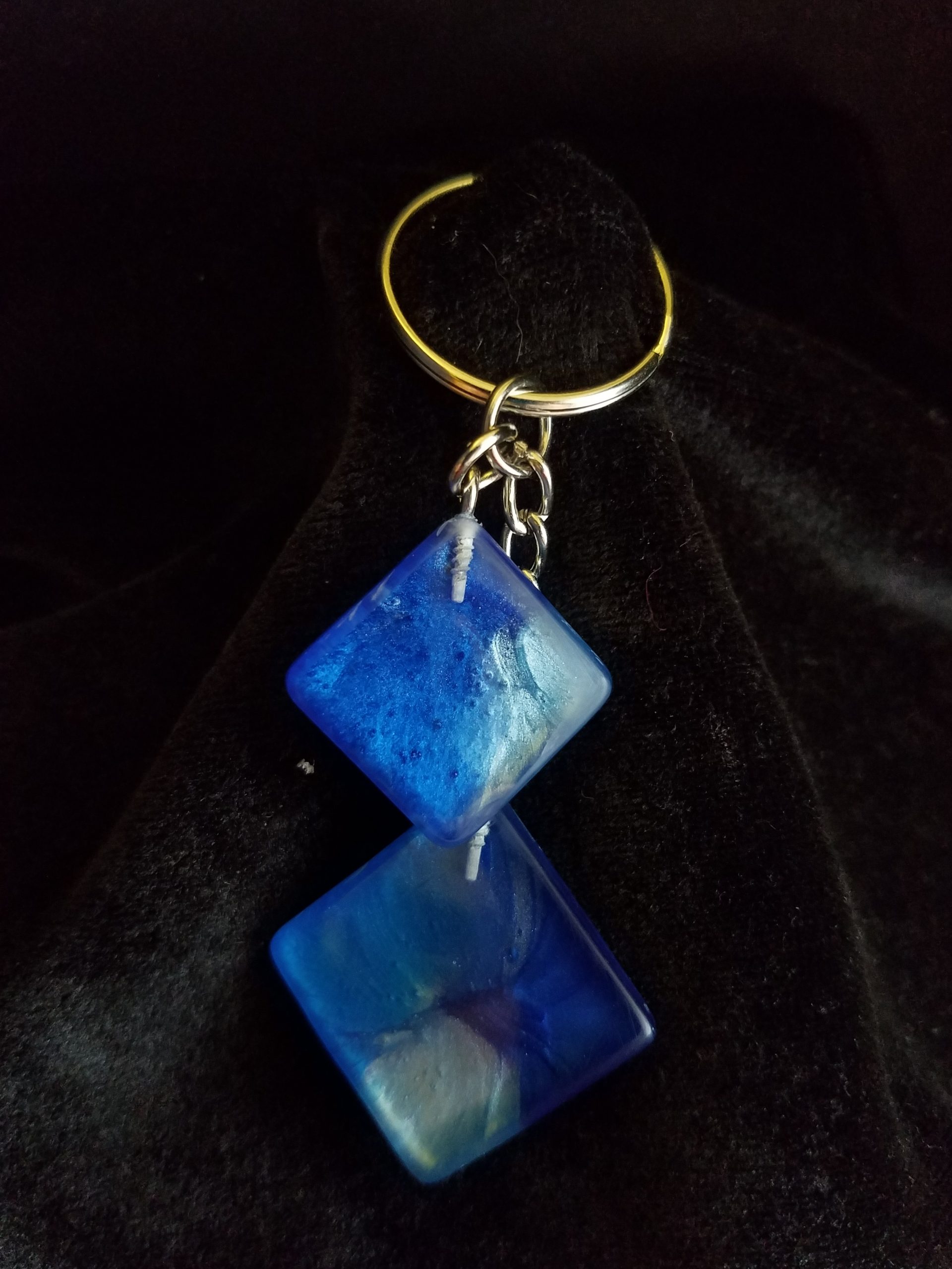 Triple Blue Epoxy Square Charm Keychain