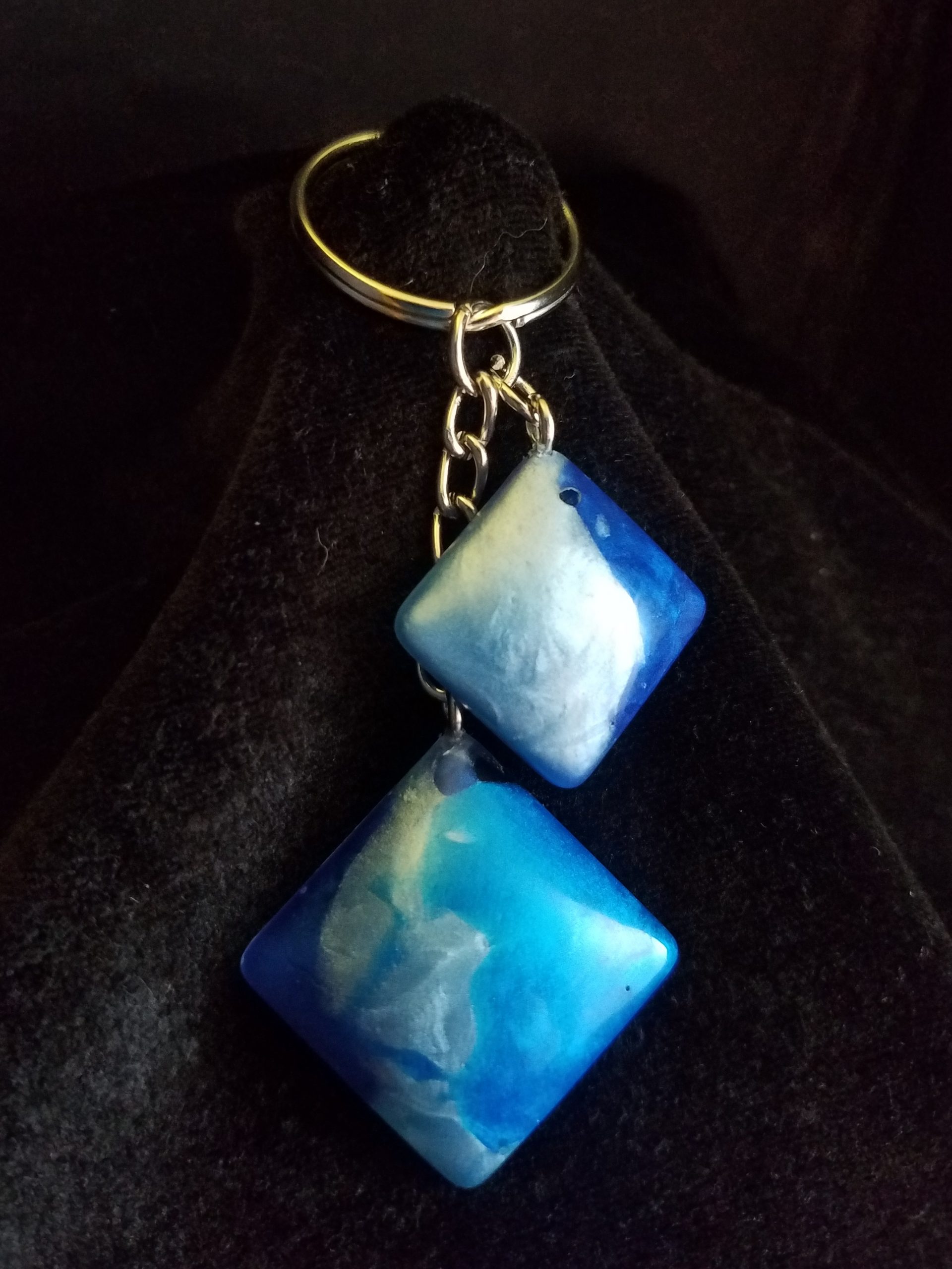Triple Blue Epoxy Square Charm Keychain