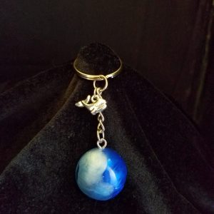 Abstract Silver Keychain with Double Blue Epoxy Round Charm & Silver Whale Charm