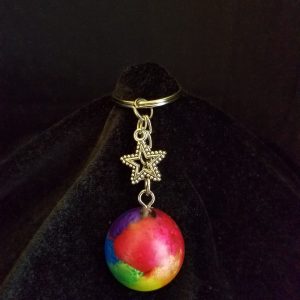 Silver Keychain with Rainbow Epoxy Round Charm & Silver Star Charm