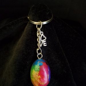 Silver Keychain with Rainbow Epoxy Small Oval Charm & Silver 'LOVE' Charm