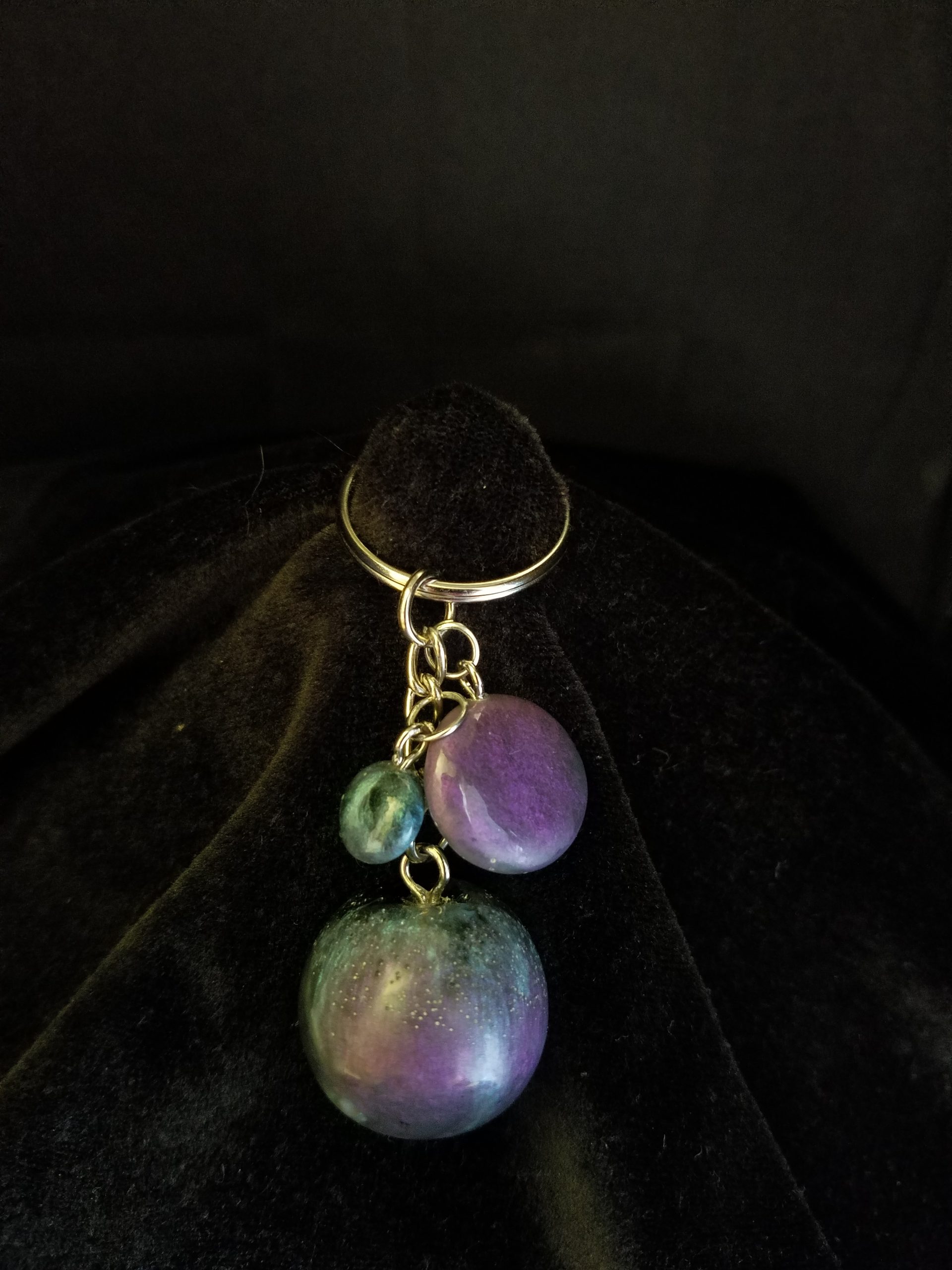 Abstract Blue Purple & Black Epoxy Sphere Keychain with Matching Charms