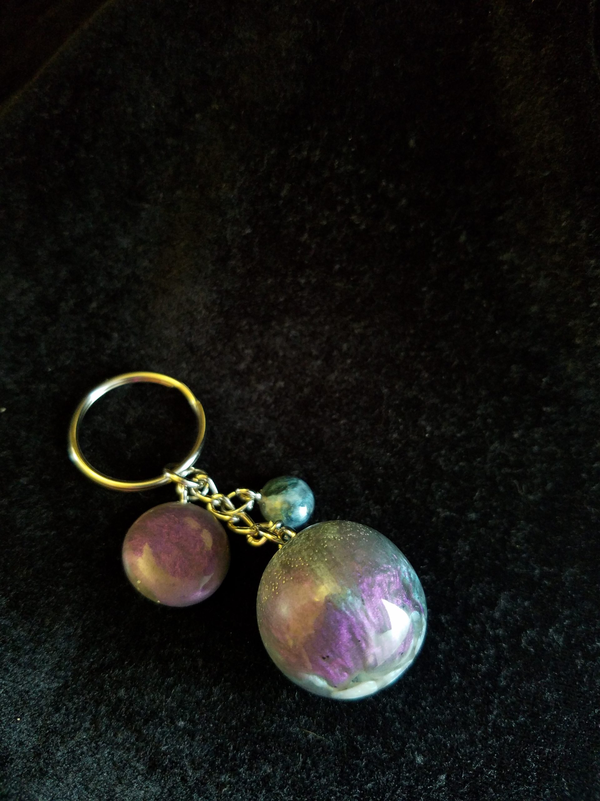 Abstract Blue Purple & Black Epoxy Sphere Keychain with Matching Charms