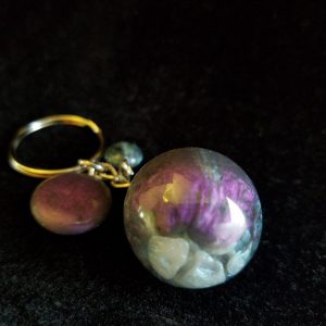 Abstract Blue Purple & Black Epoxy Sphere Keychain with Matching Charms
