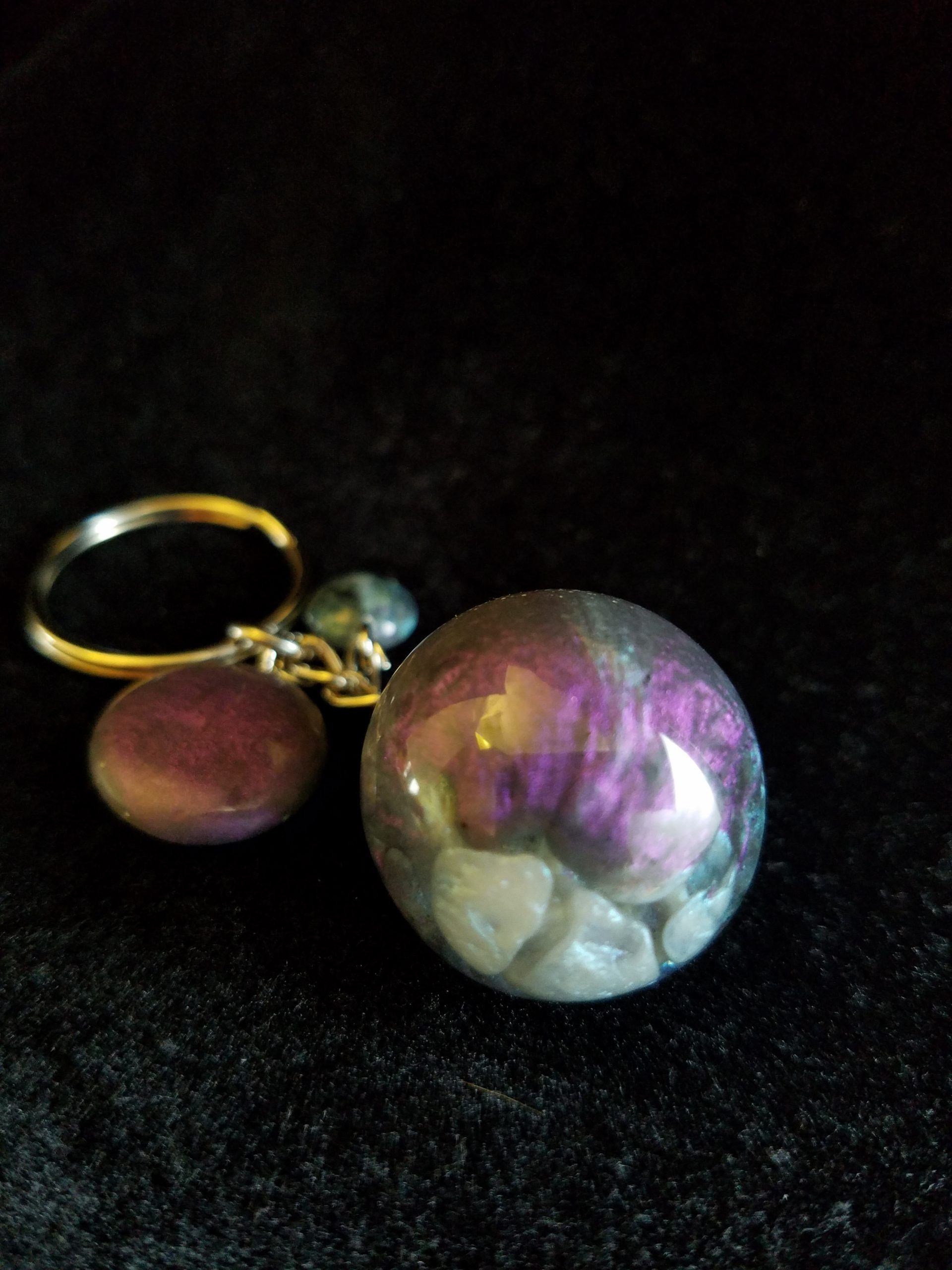 Abstract Blue Purple & Black Epoxy Sphere Keychain with Matching Charms