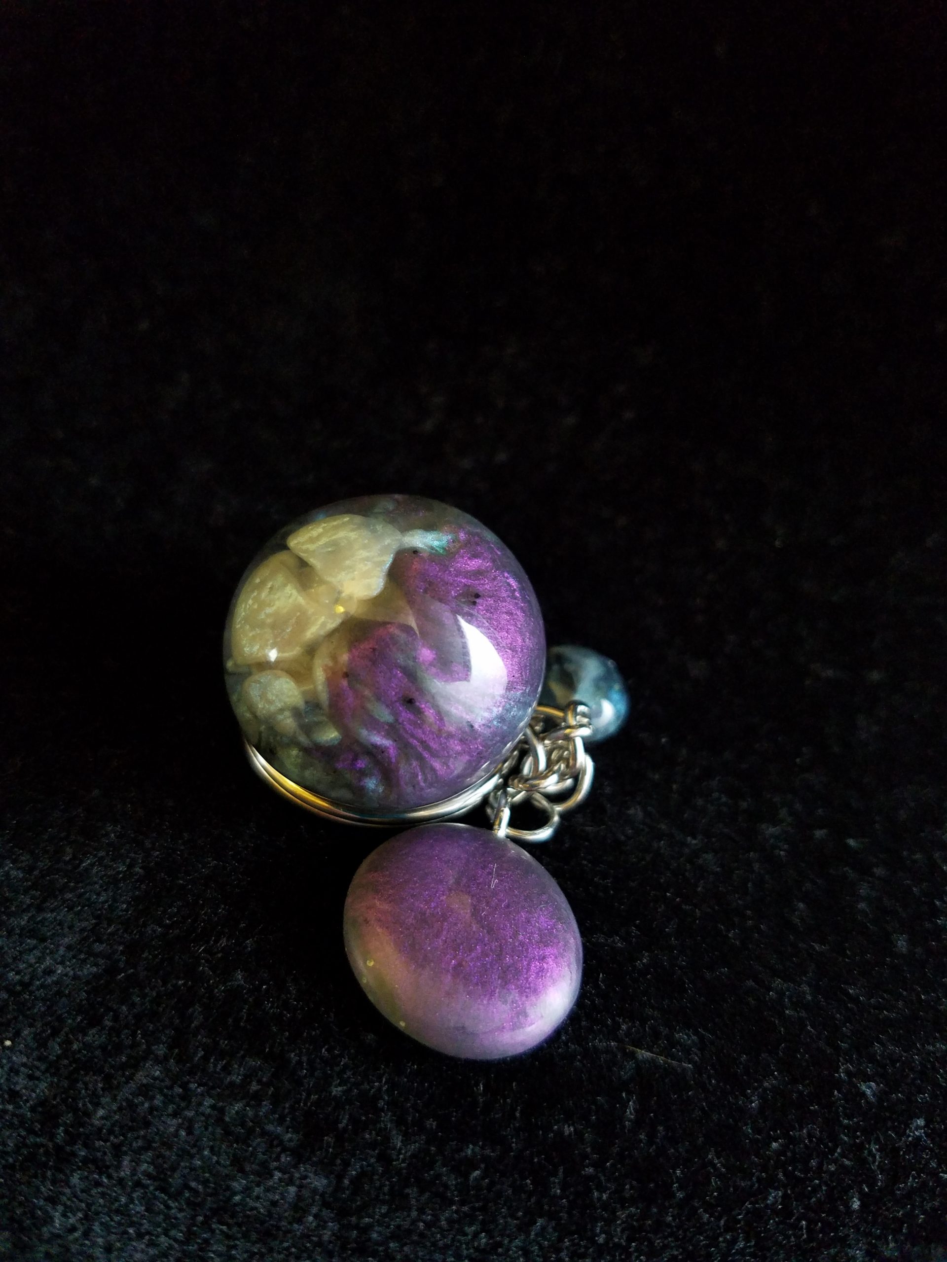 Abstract Blue Purple & Black Epoxy Sphere Keychain with Matching Charms
