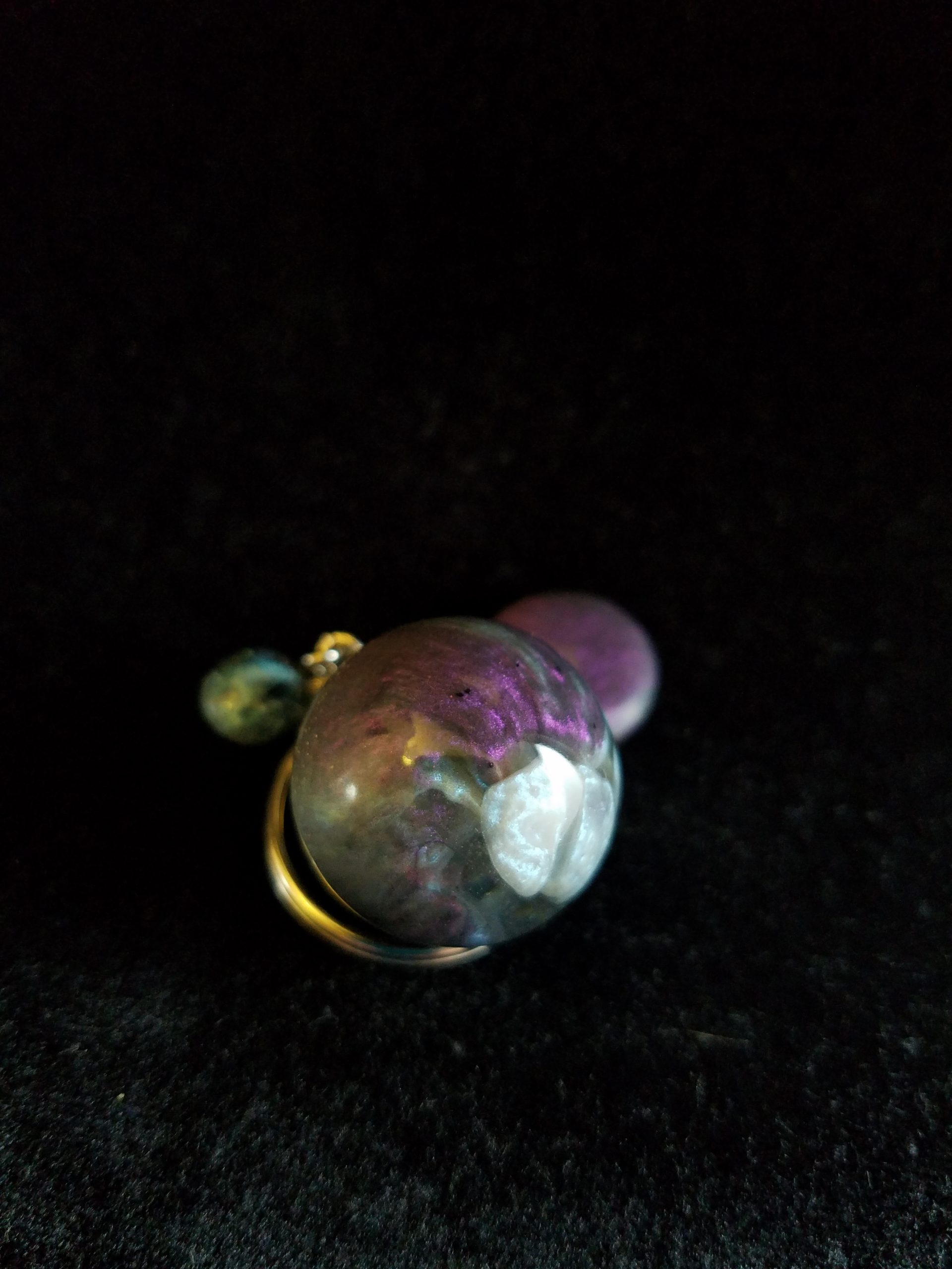 Abstract Blue Purple & Black Epoxy Sphere Keychain with Matching Charms