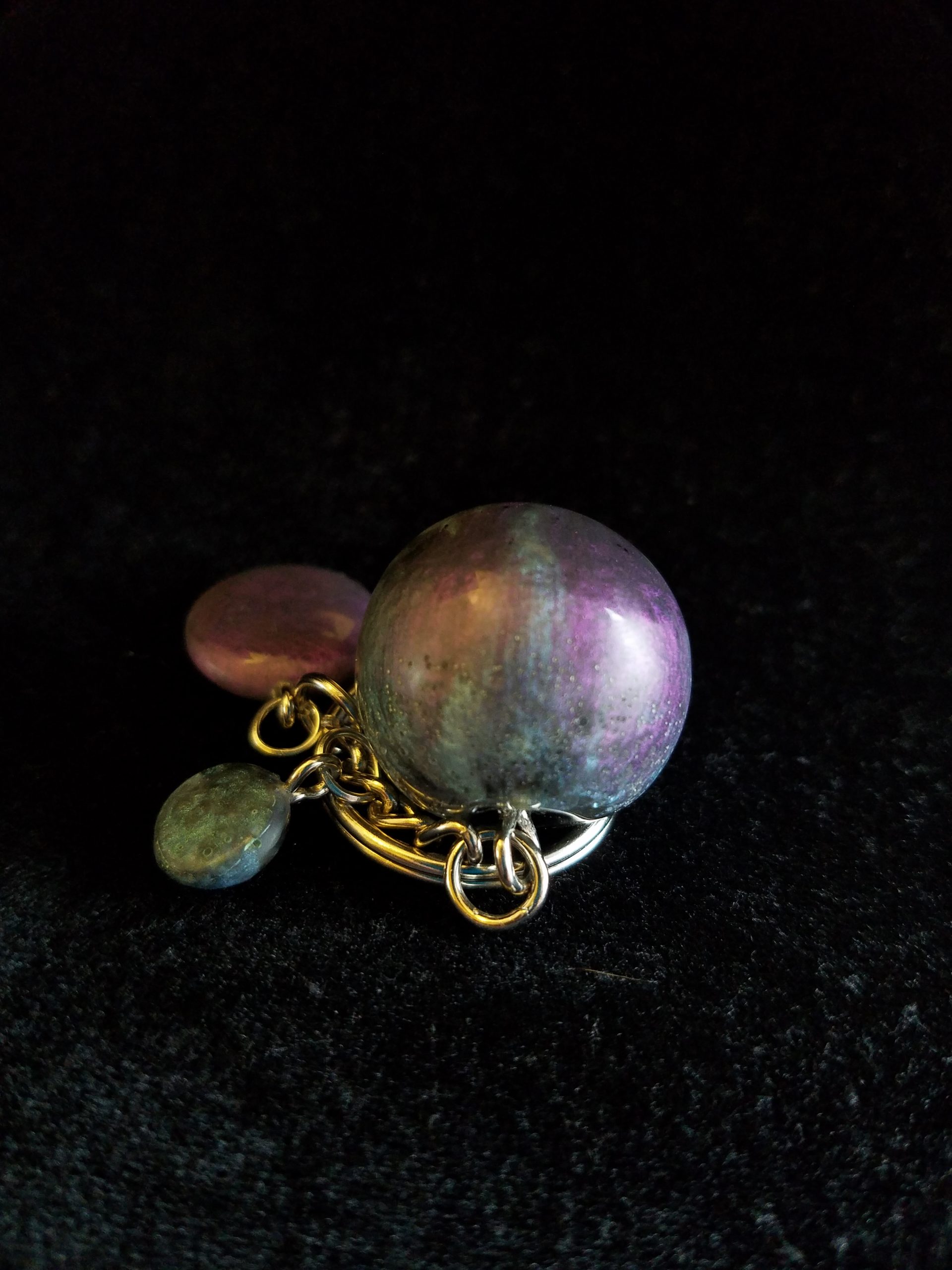 Abstract Blue Purple & Black Epoxy Sphere Keychain with Matching Charms