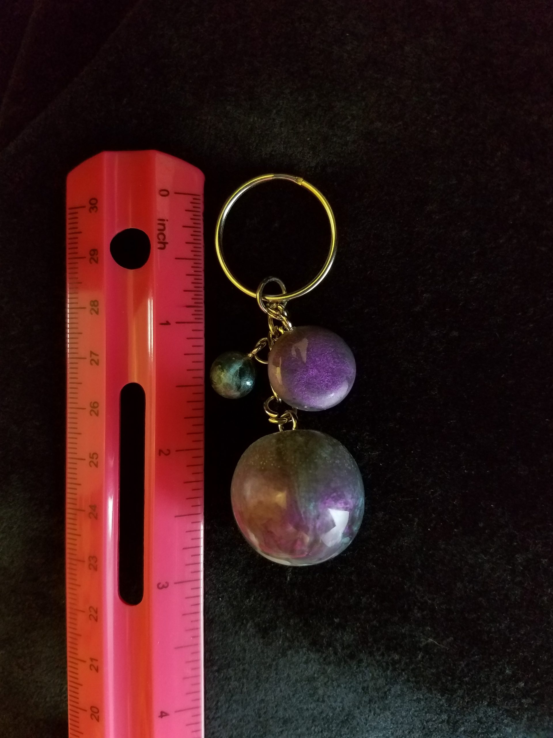 Abstract Blue Purple & Black Epoxy Sphere Keychain with Matching Charms