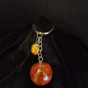 Abstract Metallic Red & Gold, Glittery Brown, Orange, Yellow & Clear Epoxy Partial Sphere Keychain