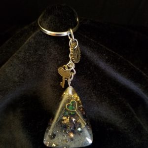 Abstract Steampunk Keys & Gears Mixed Metal Pyramid Keychain