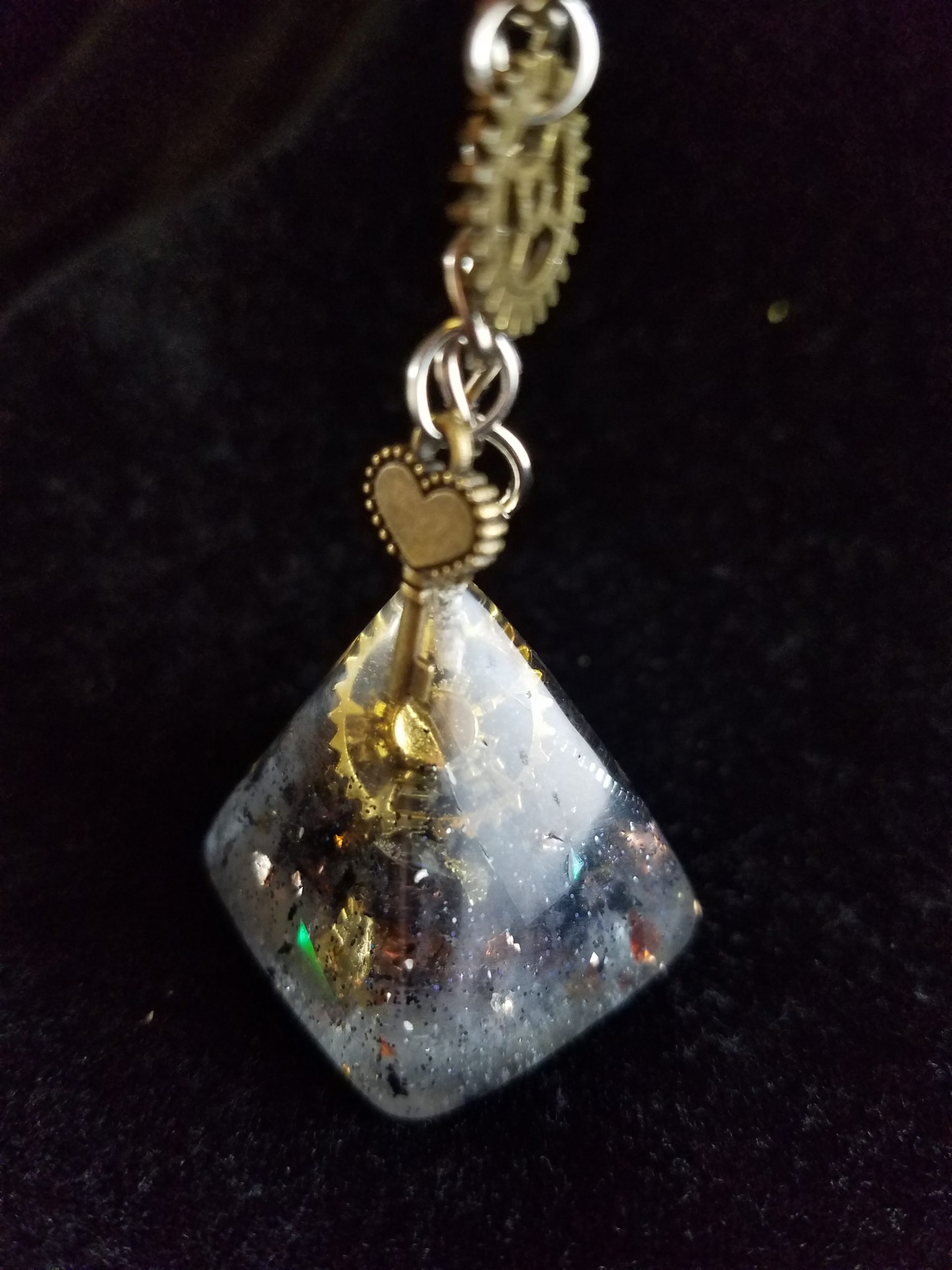 Abstract Steampunk Keys & Gears Mixed Metal Pyramid Keychain