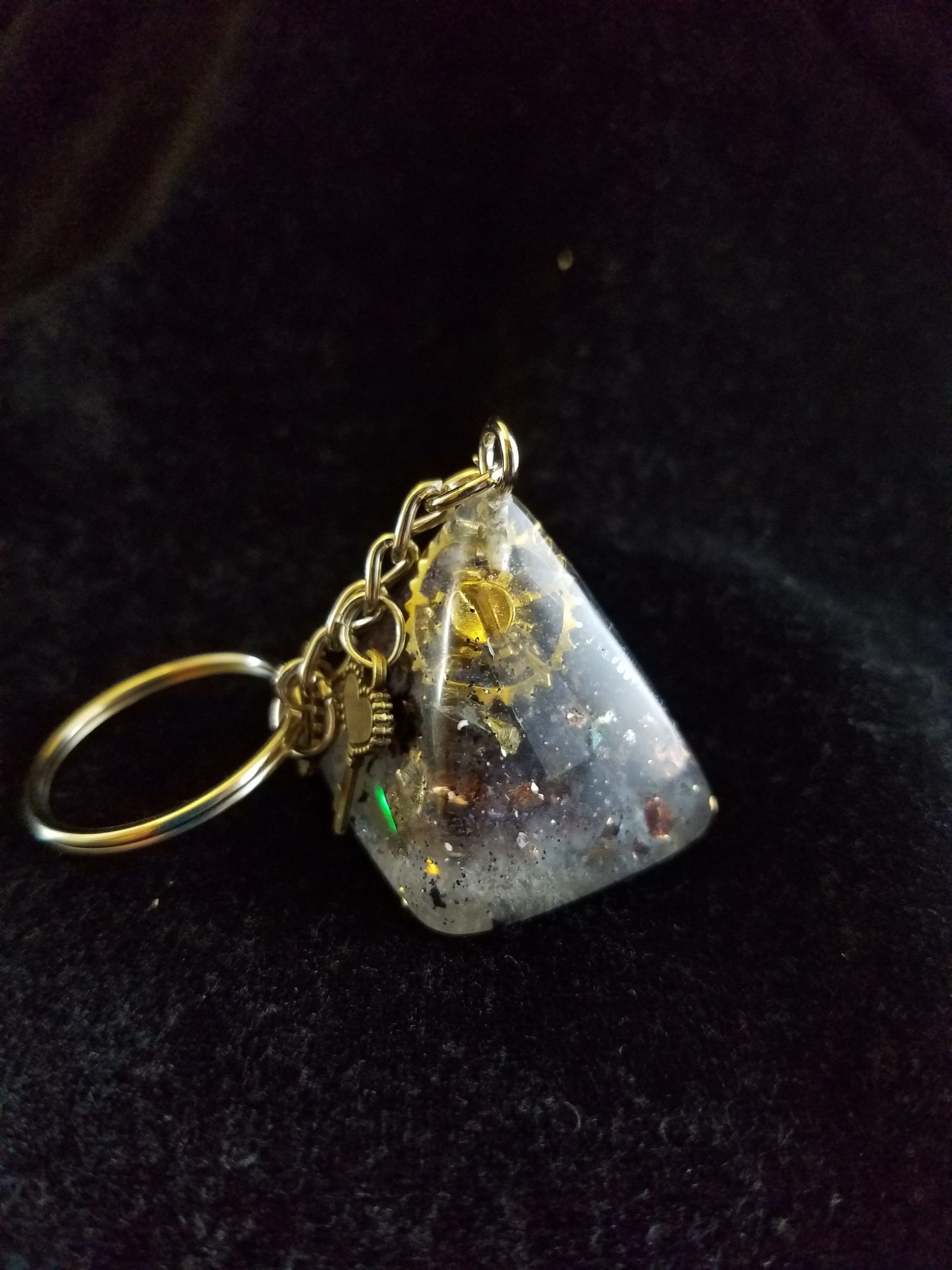 Abstract Steampunk Keys & Gears Mixed Metal Pyramid Keychain