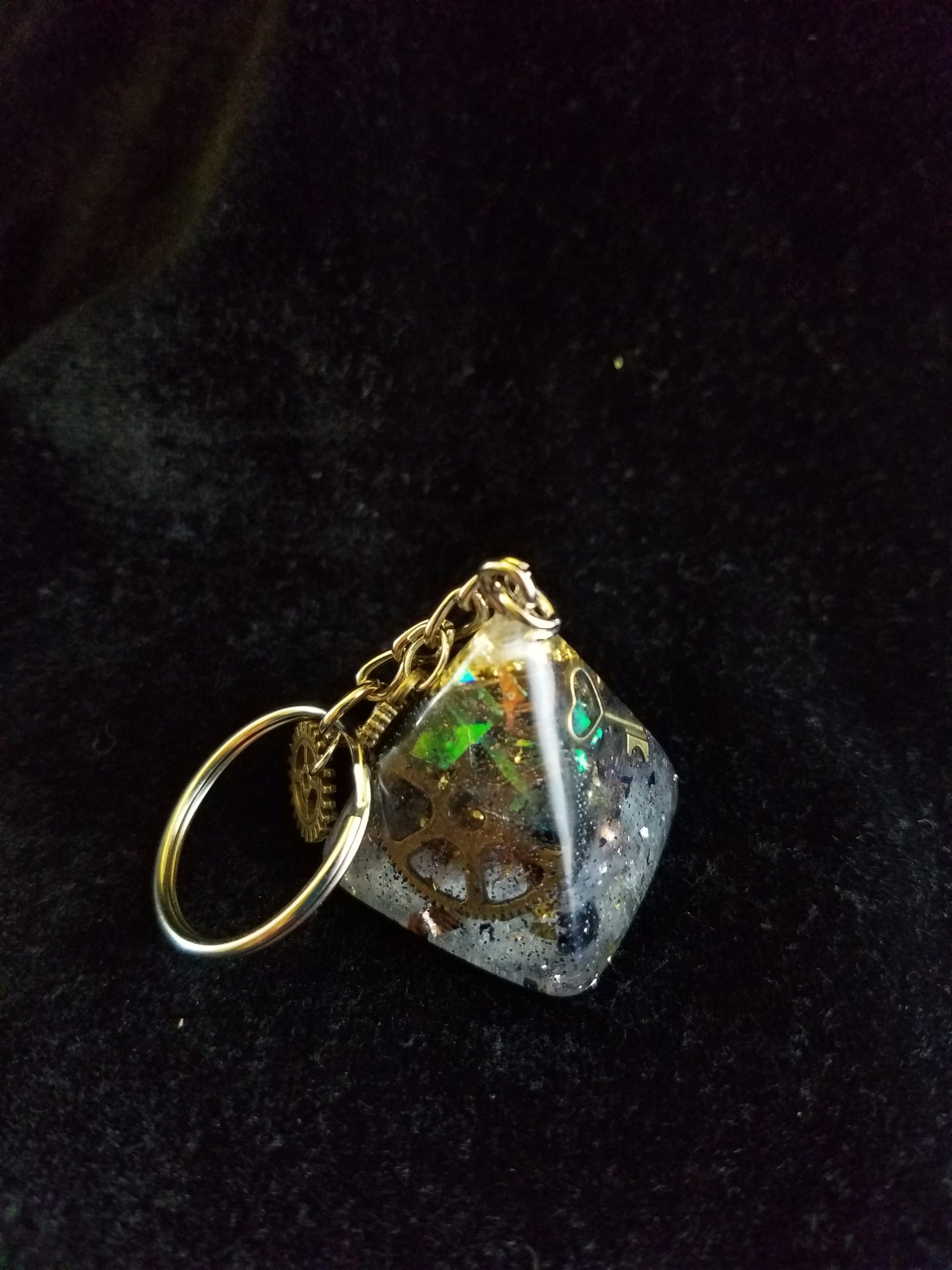 Abstract Steampunk Keys & Gears Mixed Metal Pyramid Keychain