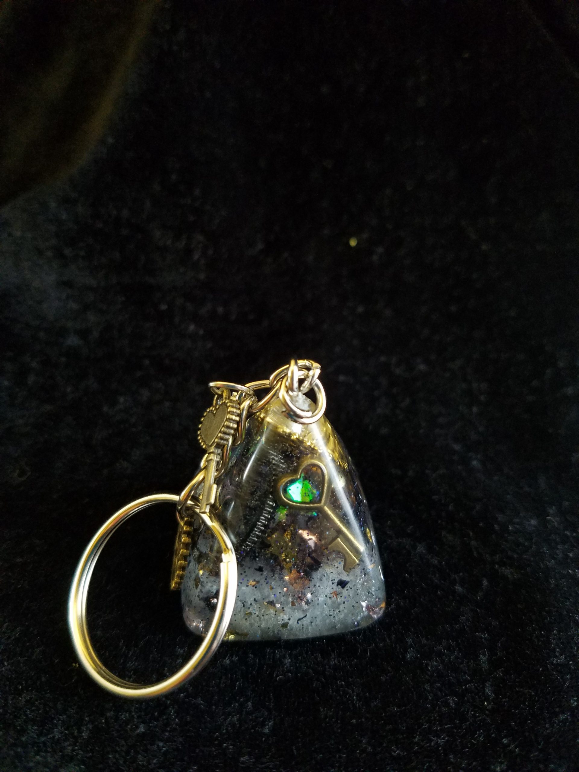 Abstract Steampunk Keys & Gears Mixed Metal Pyramid Keychain