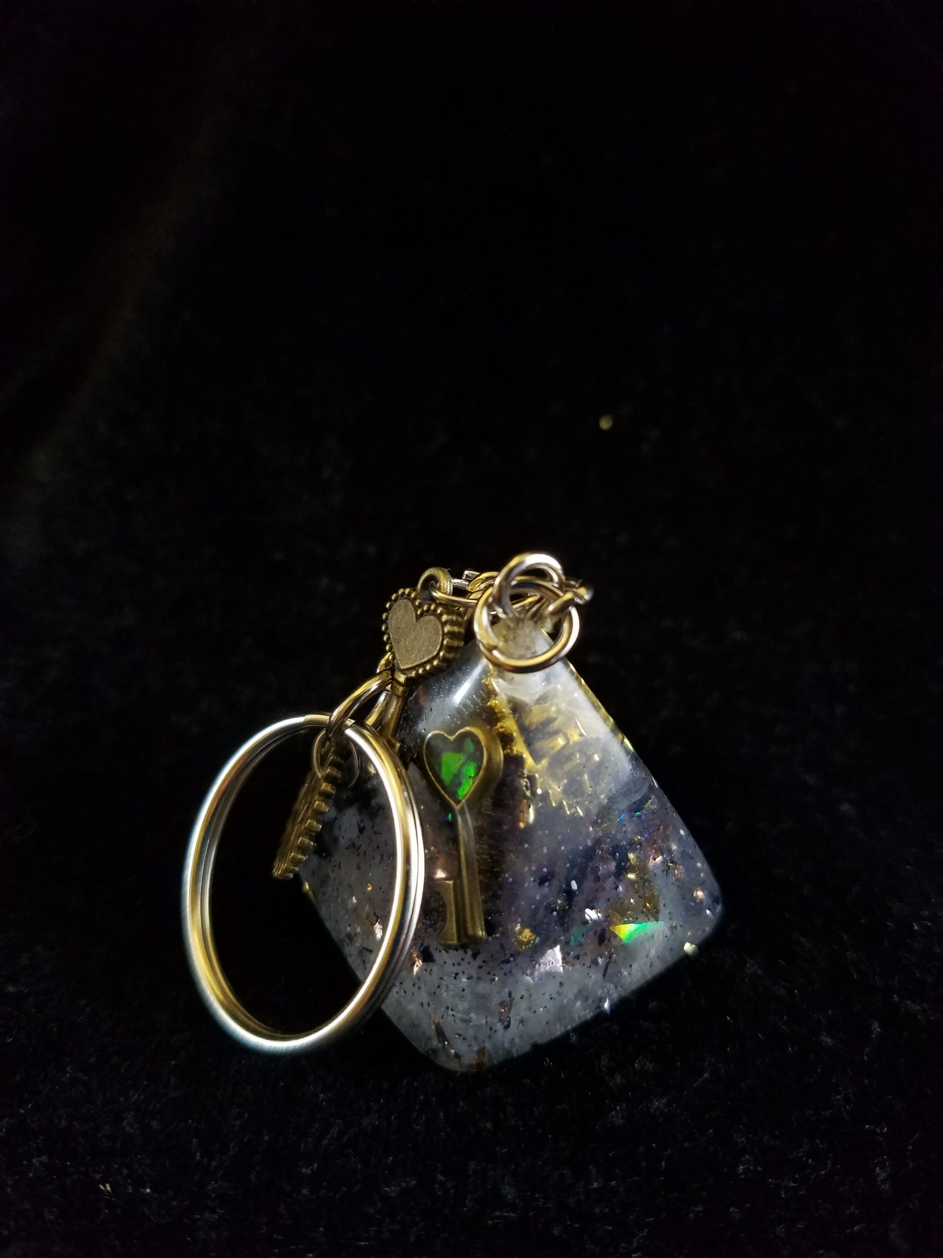 Abstract Steampunk Keys & Gears Mixed Metal Pyramid Keychain