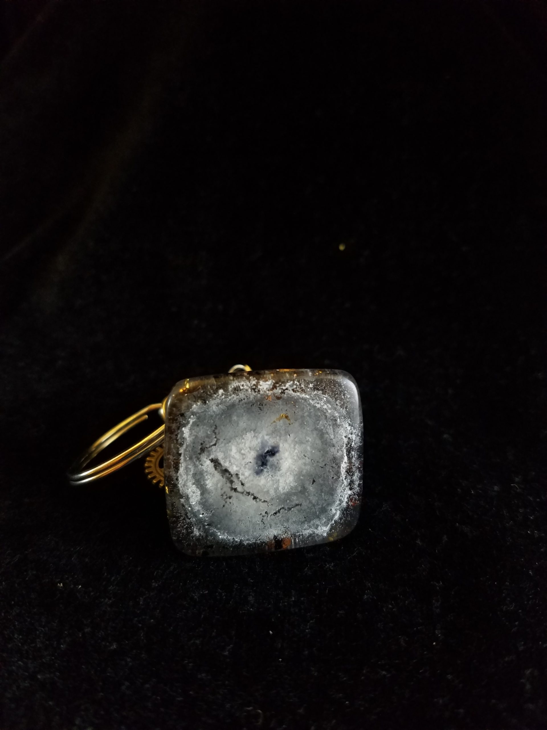 Abstract Steampunk Keys & Gears Mixed Metal Pyramid Keychain