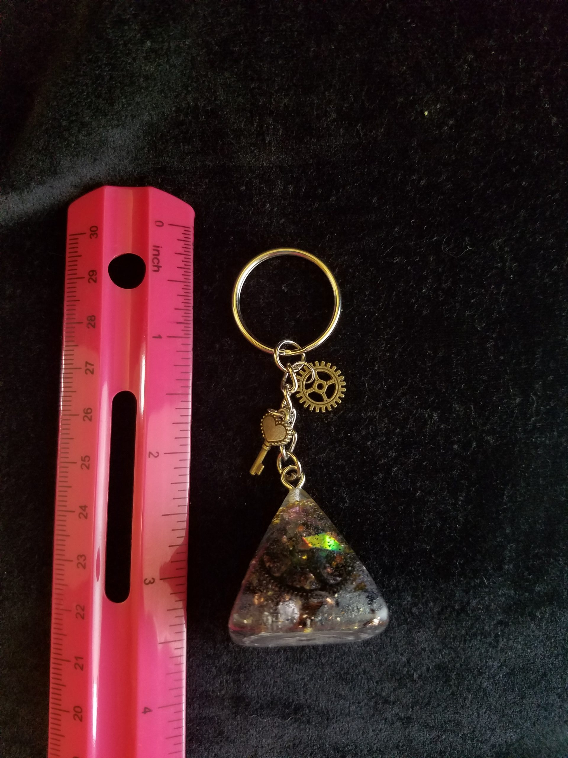 Abstract Steampunk Keys & Gears Mixed Metal Pyramid Keychain