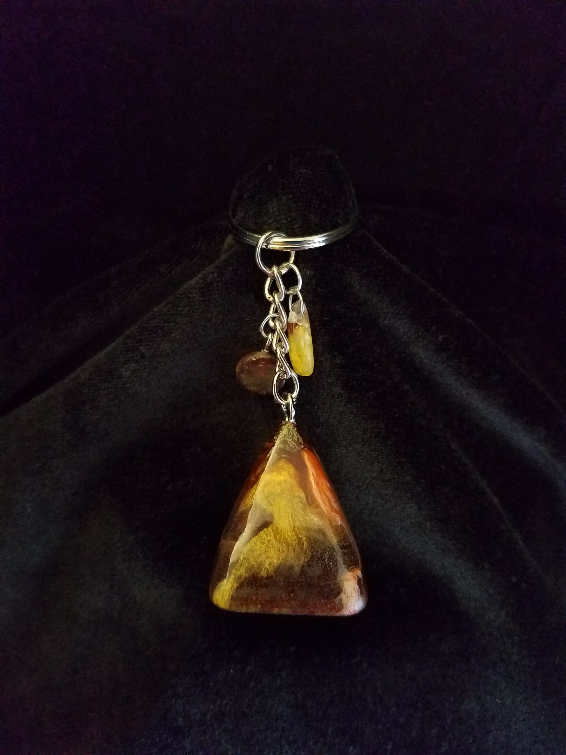 Abstract Brown, Orange, Yellow & Clear Epoxy Pyramid Keychain