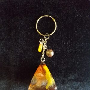 Abstract Brown, Orange, Yellow & Clear Epoxy Pyramid Keychain