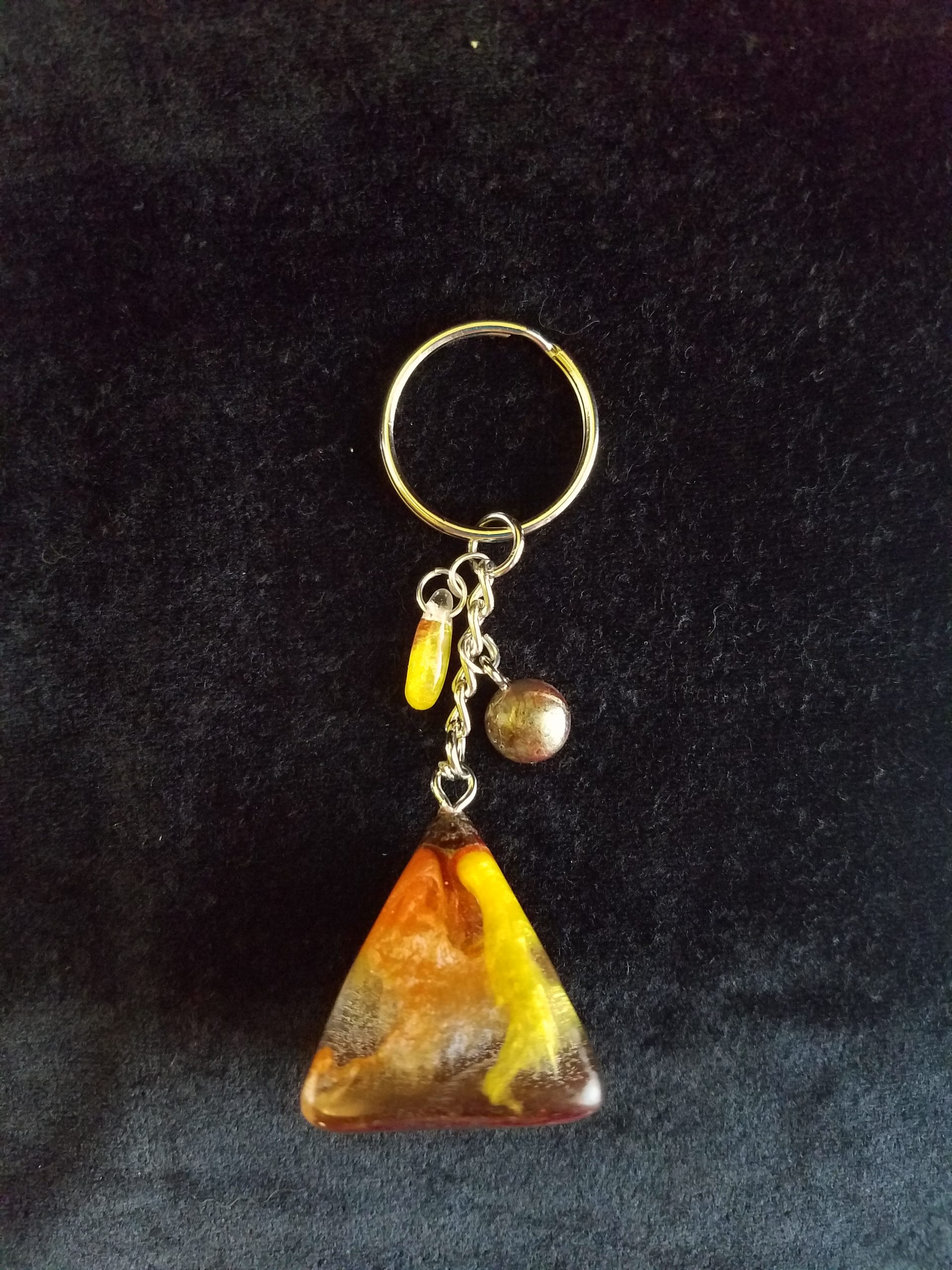 Abstract Brown, Orange, Yellow & Clear Epoxy Pyramid Keychain
