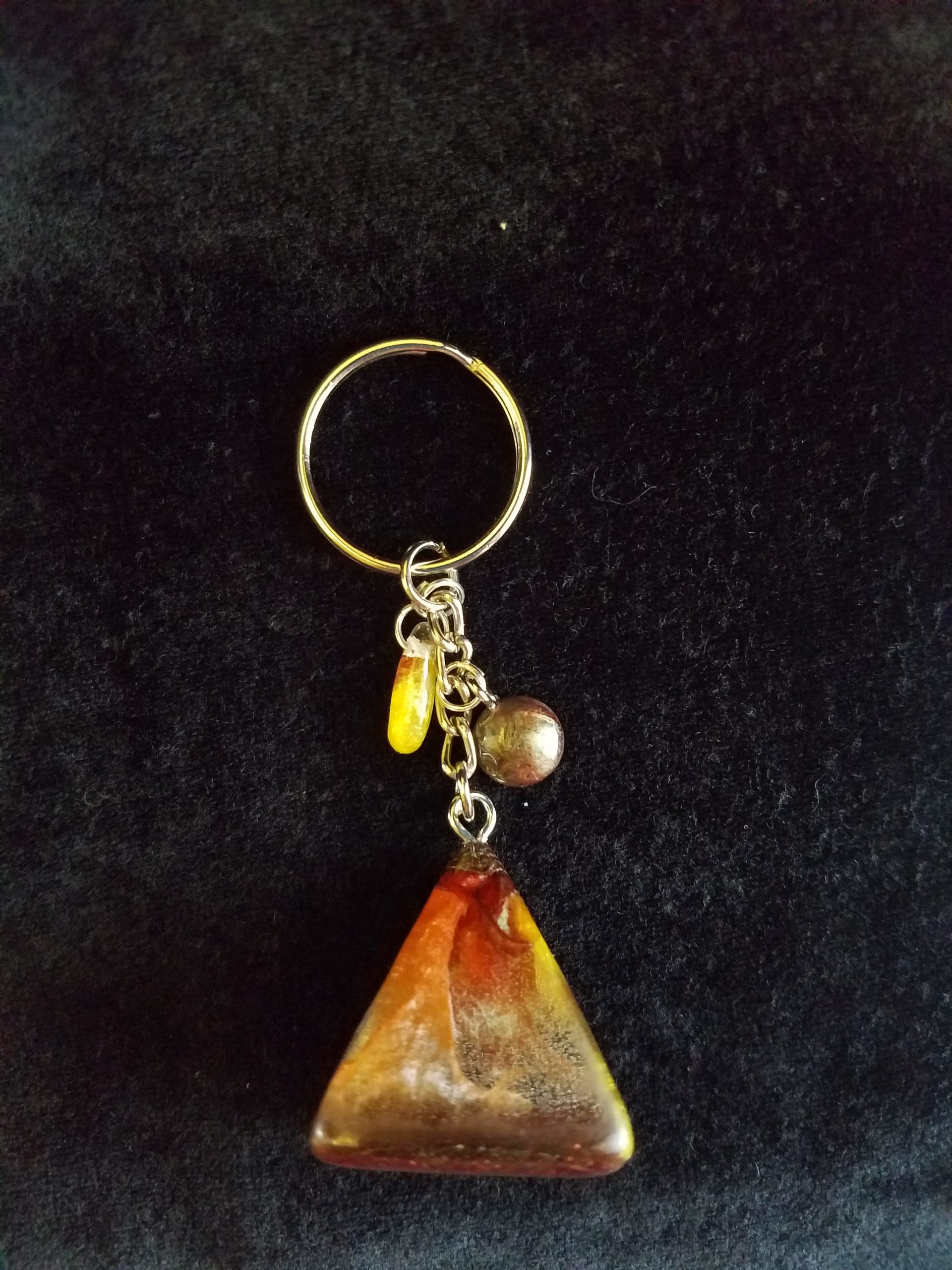 Abstract Brown, Orange, Yellow & Clear Epoxy Pyramid Keychain
